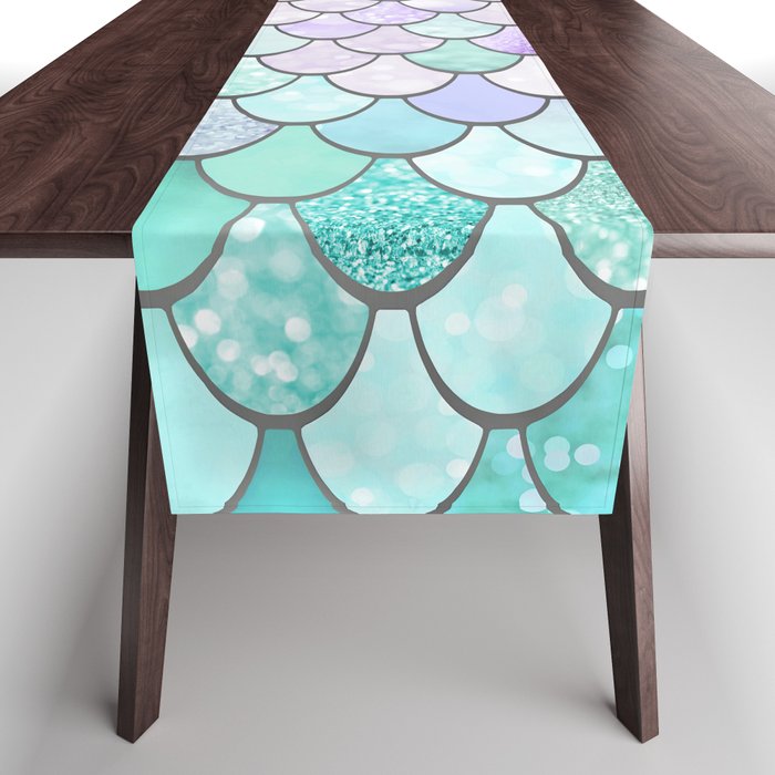 Cute Mermaid Pattern, Pink, Purple, Teal, Pastel Aesthetics Table Runner Gallery Image 1
