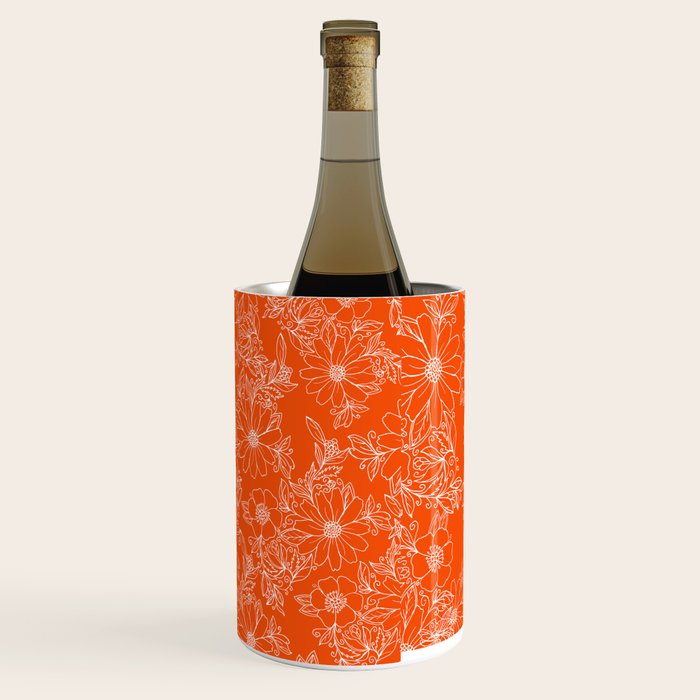 Hand drawn white bright orange modern floral Wine Chiller Gallery Image 3