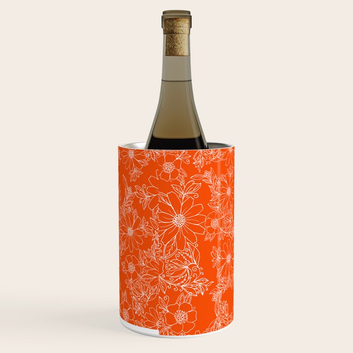 Hand drawn white bright orange modern floral Wine Chiller Gallery Image 2