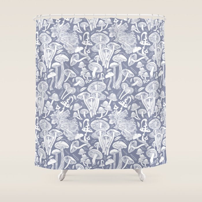 Delicious Autumn botanical poison IV // blue grey background Shower Curtain Gallery Image 1