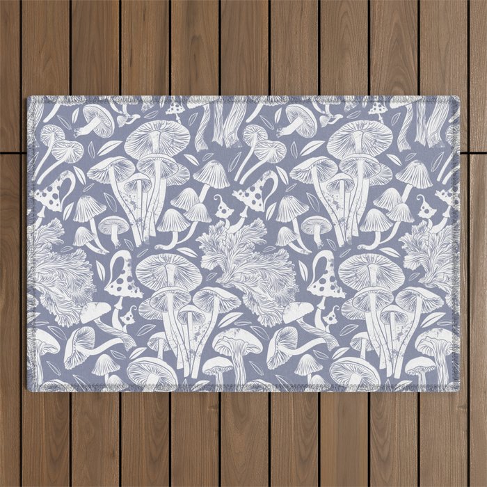 Delicious Autumn botanical poison IV // blue grey background Outdoor Rug Gallery Image 1