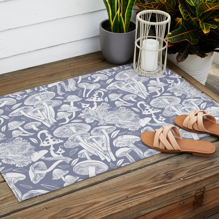 Delicious Autumn botanical poison IV // blue grey background Outdoor Rug Gallery Image 2