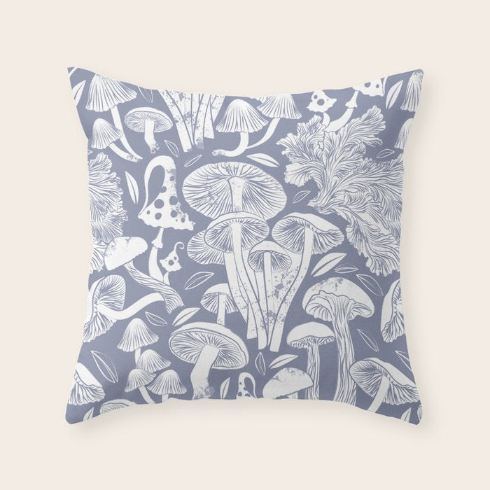 Delicious Autumn botanical poison IV // blue grey background Throw Pillow Gallery Image 1