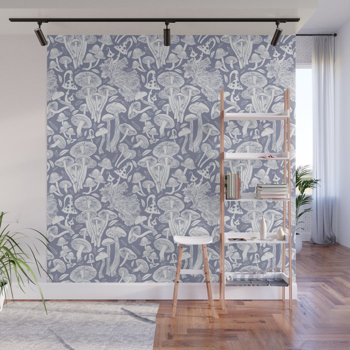 Delicious Autumn botanical poison IV // blue grey background Wall Mural Gallery Image 1