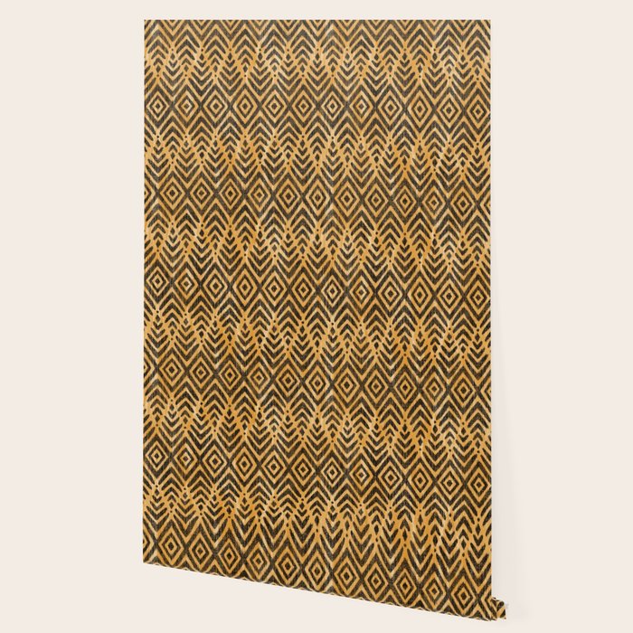 Feather Ikat - Marigold and black Wallpaper Gallery Image 2