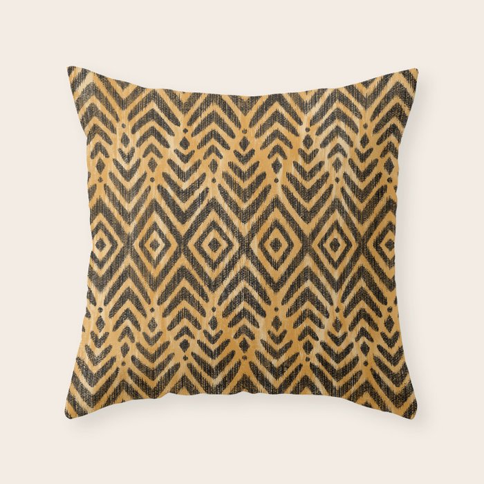 Feather Ikat - Marigold and black Throw Pillow Gallery Image 6
