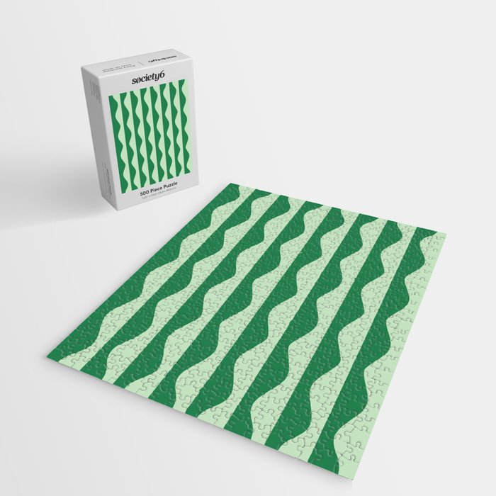 Retro Wavy Lines Pattern in Green Jigsaw Puzzle Gallery Image 2