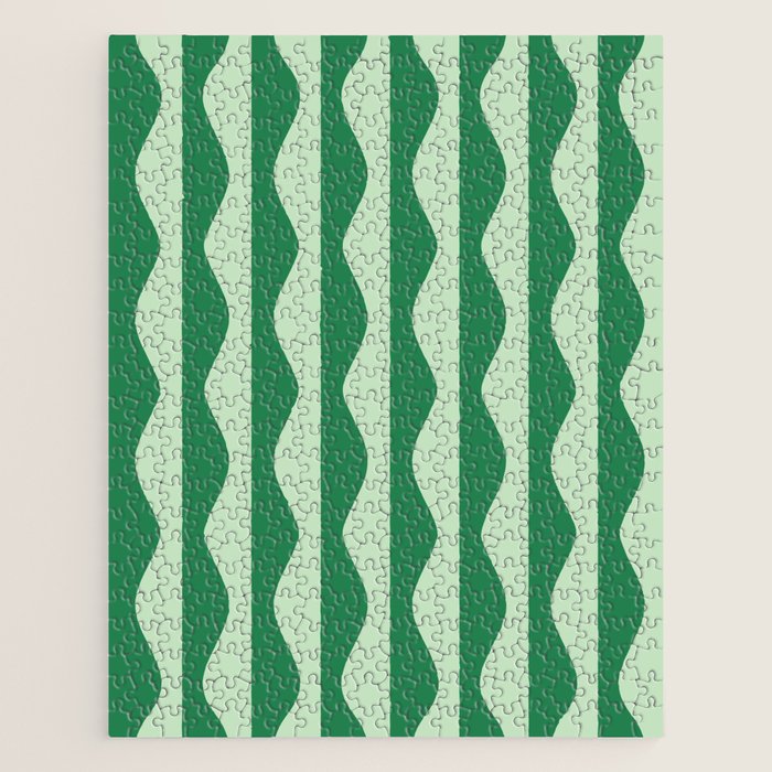 Retro Wavy Lines Pattern in Green Jigsaw Puzzle Gallery Image 1