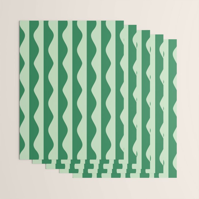 Retro Wavy Lines Pattern in Green Wrapping Paper Gallery Image 3