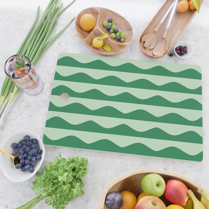 Retro Wavy Lines Pattern in Green Cutting Board Gallery Image 2