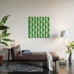 Retro Wavy Lines Pattern in Green Wood Wall Art Gallery Image 2