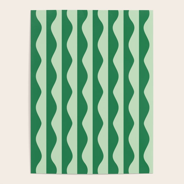 Retro Wavy Lines Pattern in Green Poster Gallery Image 1