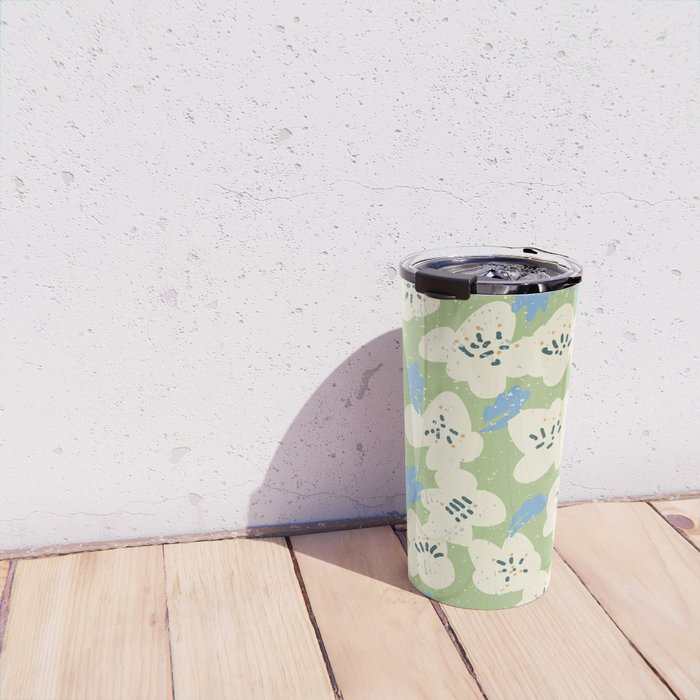 Bold flowers in my garden on chalky green Travel Mug Gallery Image 4