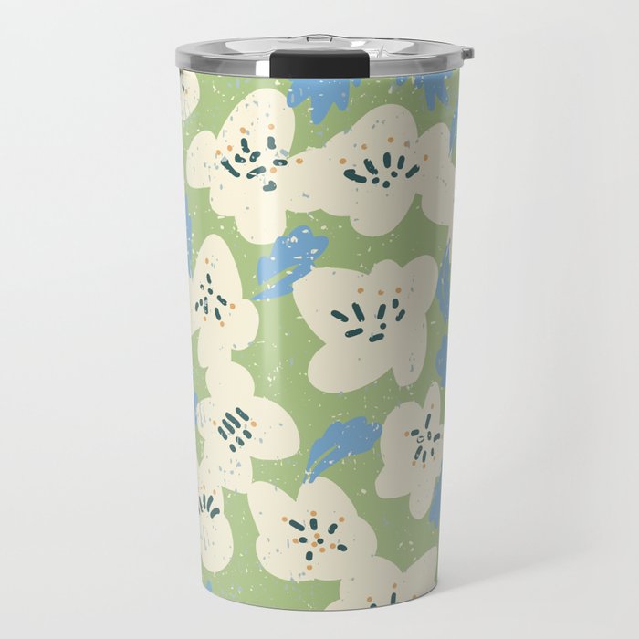 Bold flowers in my garden on chalky green Travel Mug Gallery Image 1