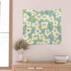Bold flowers in my garden on chalky green Wall Tapestry Gallery Image 2