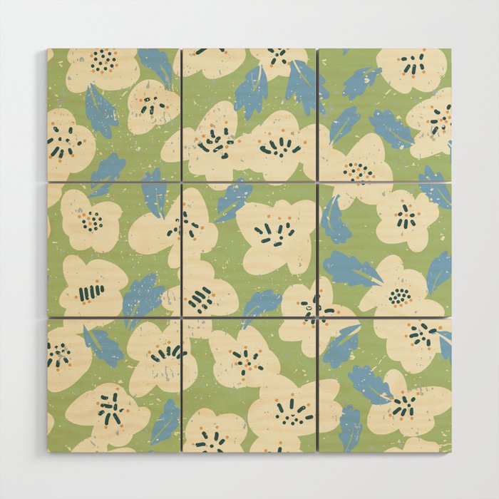 Bold flowers in my garden on chalky green Wood Wall Art Gallery Image 1