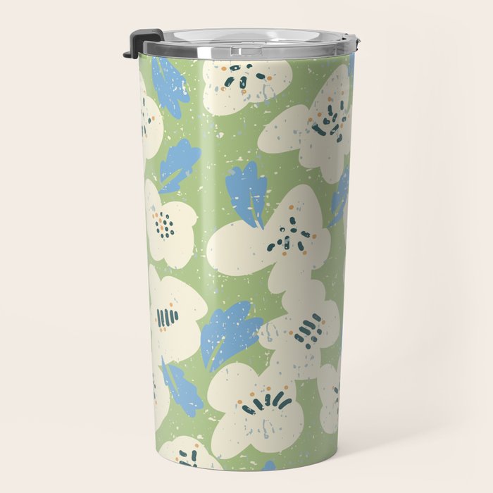 Bold flowers in my garden on chalky green Travel Mug Gallery Image 3