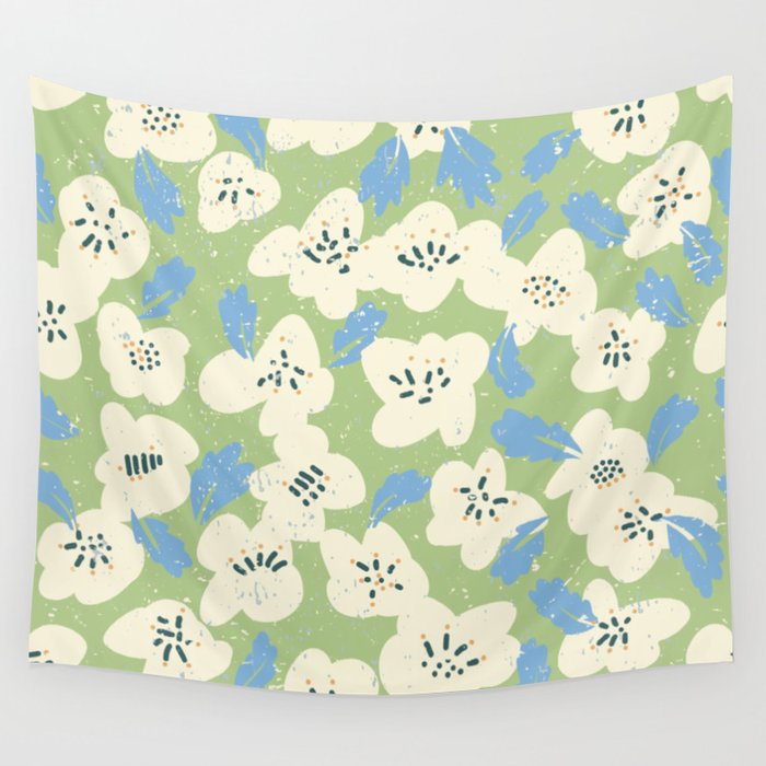 Bold flowers in my garden on chalky green Wall Tapestry Gallery Image 4