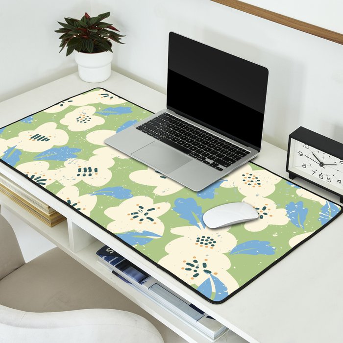 Bold flowers in my garden on chalky green Desk Mat Gallery Image 2