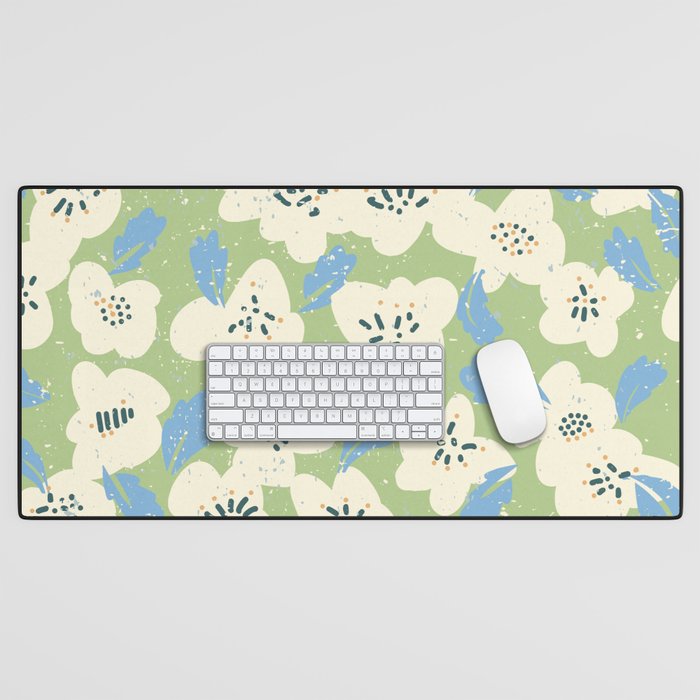 Bold flowers in my garden on chalky green Desk Mat Gallery Image 1
