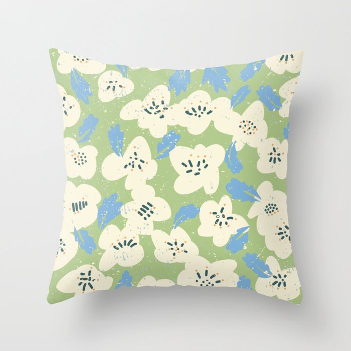 Bold flowers in my garden on chalky green Throw Pillow Gallery Image 1