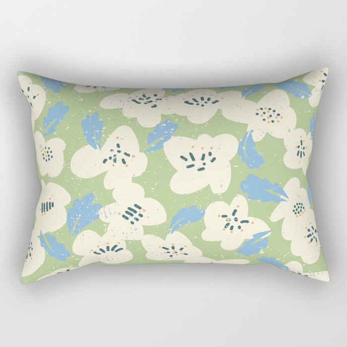 Bold flowers in my garden on chalky green Rectangular Pillow Gallery Image 1