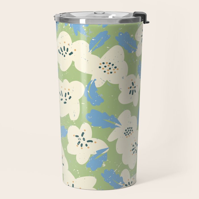 Bold flowers in my garden on chalky green Travel Mug Gallery Image 2