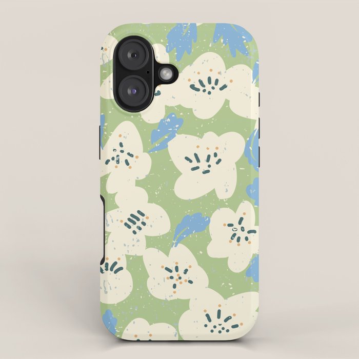 Bold flowers in my garden on chalky green iPhone Case Gallery Image 1