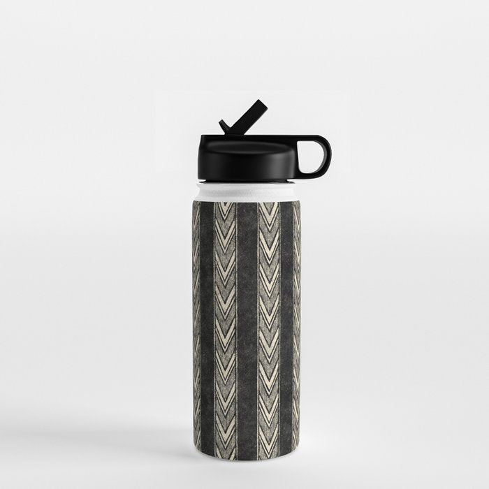Canyon Stripe - black and cream Water Bottle Gallery Image 1