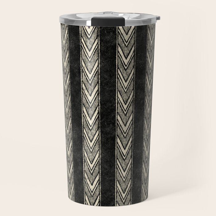 Canyon Stripe - black and cream Travel Mug Gallery Image 1