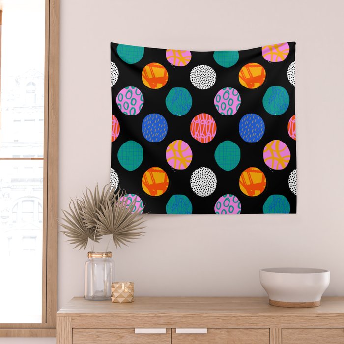 Colorful abstract art polka dot pattern Wall Tapestry Gallery Image 2