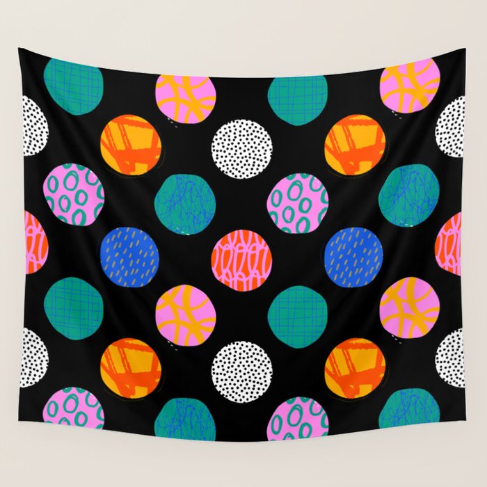 Colorful abstract art polka dot pattern Wall Tapestry Gallery Image 4