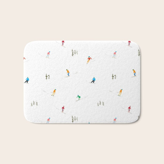 Mountain Skiers Pattern Bath Mat