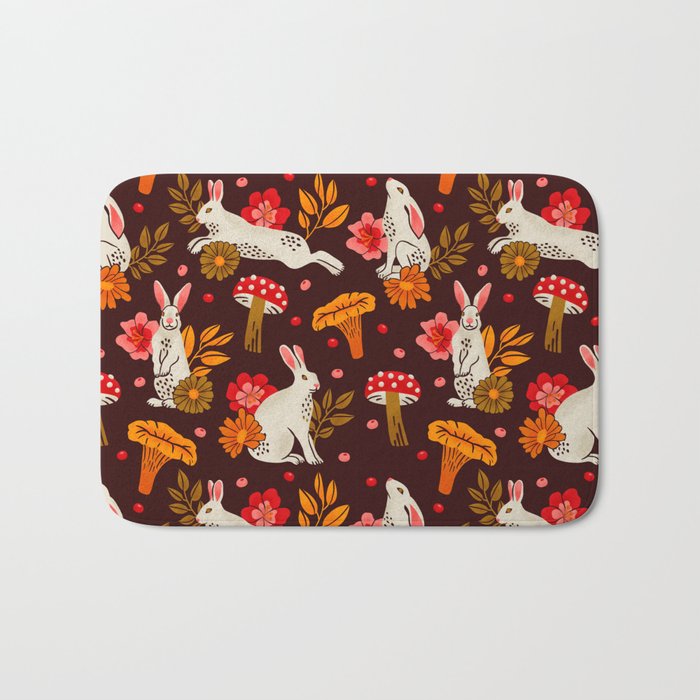 Bunnies and Shrooms Pattern Bath Mat Gallery Image 1