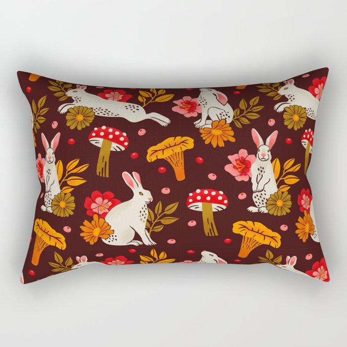 Bunnies and Shrooms Pattern Rectangular Pillow Gallery Image 1