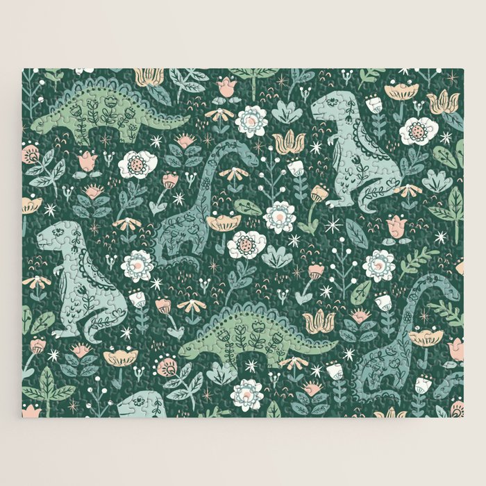 Folk Floral Dinosaur Jigsaw Puzzle Gallery Image 1