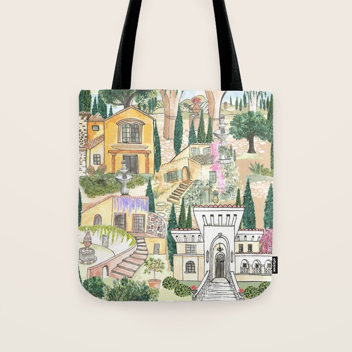 Tuscan villas watercolor Tote Bag Gallery Image 1