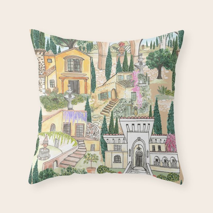 Tuscan villas watercolor Throw Pillow Gallery Image 1