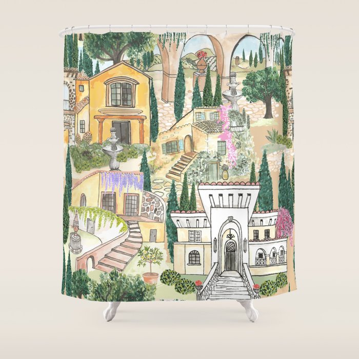 Tuscan villas watercolor Shower Curtain Gallery Image 1
