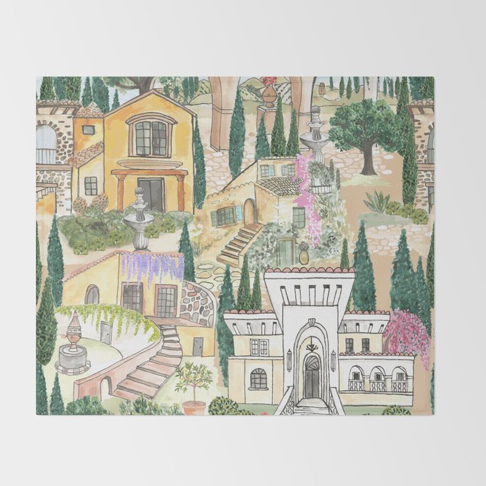 Tuscan villas watercolor Throw Blanket Gallery Image 2