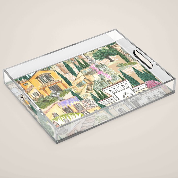Tuscan villas watercolor Acrylic Tray Gallery Image 1