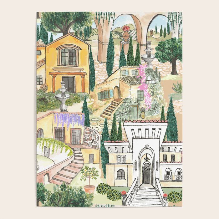 Tuscan villas watercolor Poster Gallery Image 1