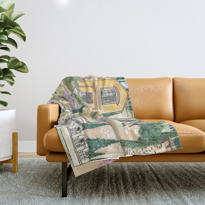 Tuscan villas watercolor Throw Blanket Gallery Image 1