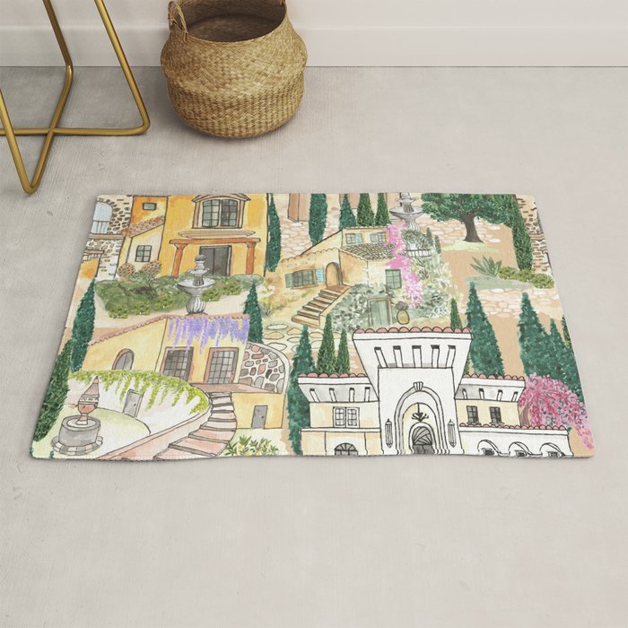 Tuscan villas watercolor Rug Gallery Image 1
