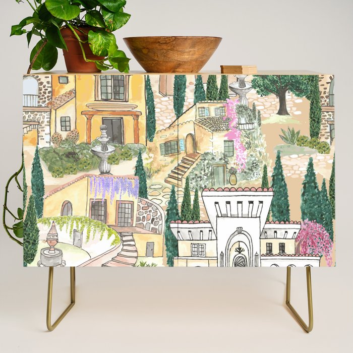 Tuscan villas watercolor Credenza Gallery Image 1