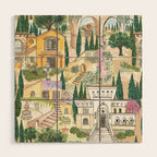 Tuscan villas watercolor Wood Wall Art Gallery Image 1
