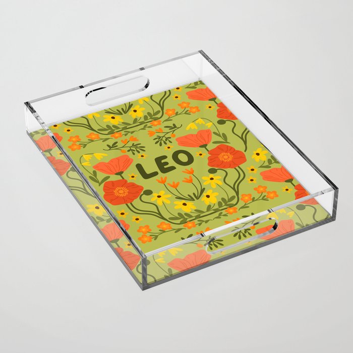 Leo Floral Folk Art  Acrylic Tray Gallery Image 1