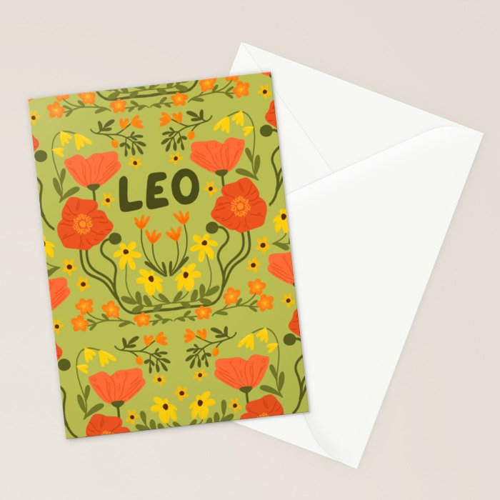 Leo Floral Folk Art  Stationery Card Gallery Image 2