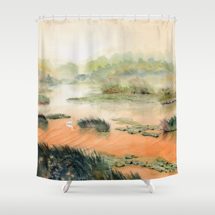Egret On The Marsh Shower Curtain Gallery Image 1
