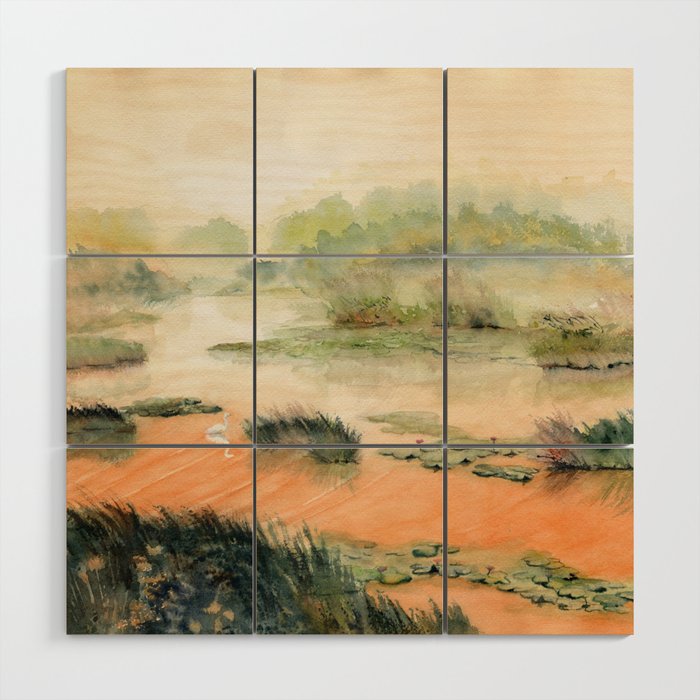 Egret On The Marsh Wood Wall Art Gallery Image 1